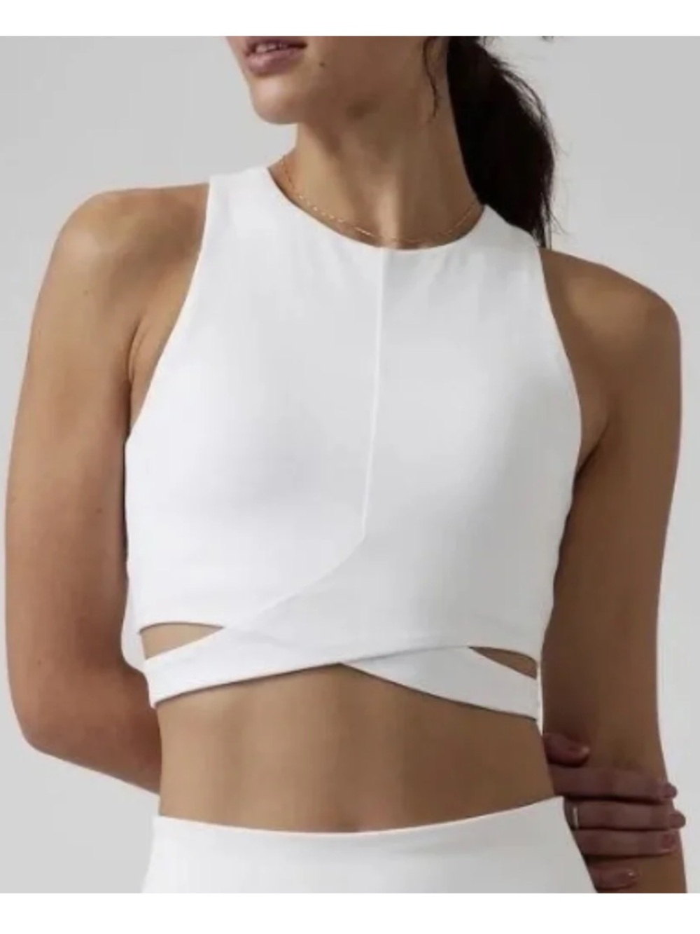 Athleta Conscious Cut Out Crop A-C Tank Top Sports Bra WHITE Size Large